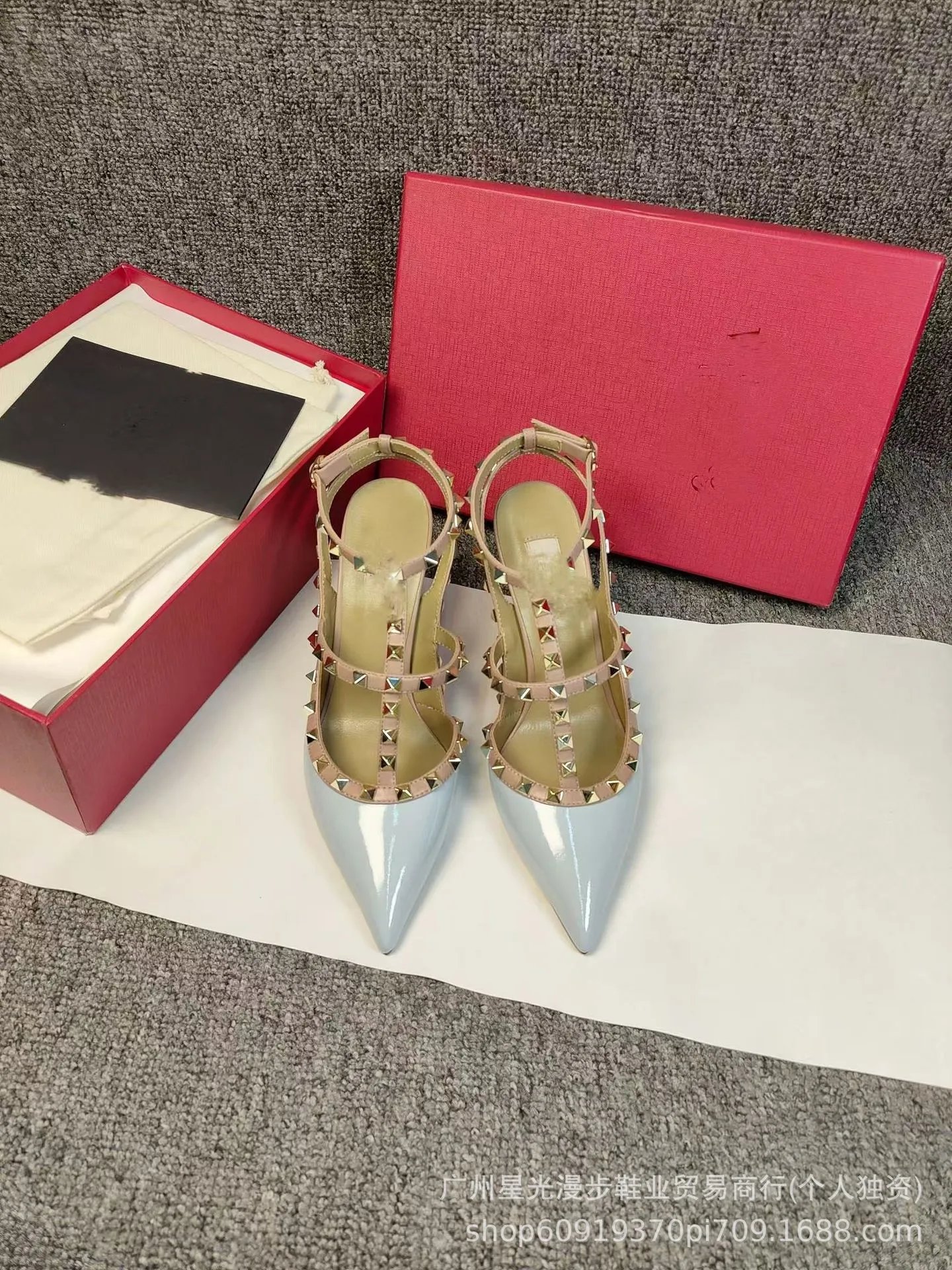Valentino Rockstud Strappy Pointed-Toe Stilettos Light Pink - 22