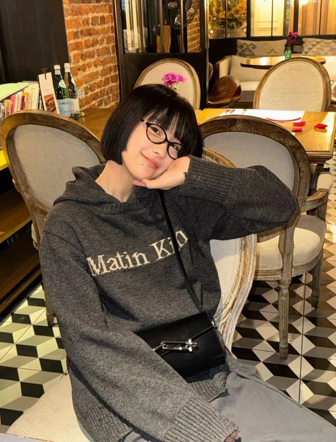 Matin Kim Logo Knit Hoodie Gray - 24