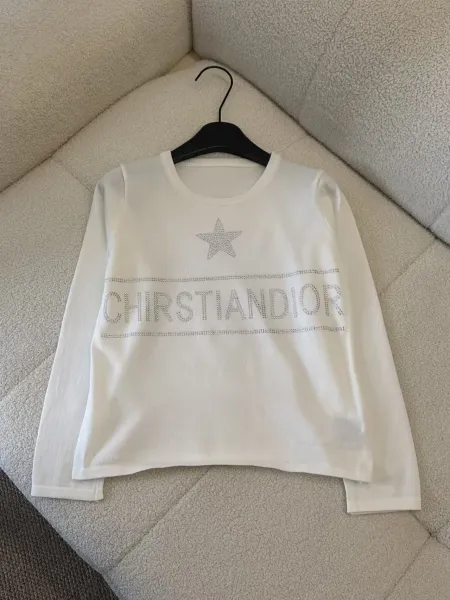 Digital Pionker Sheer Embroidered Logo Long Sleeve Top in White - 4