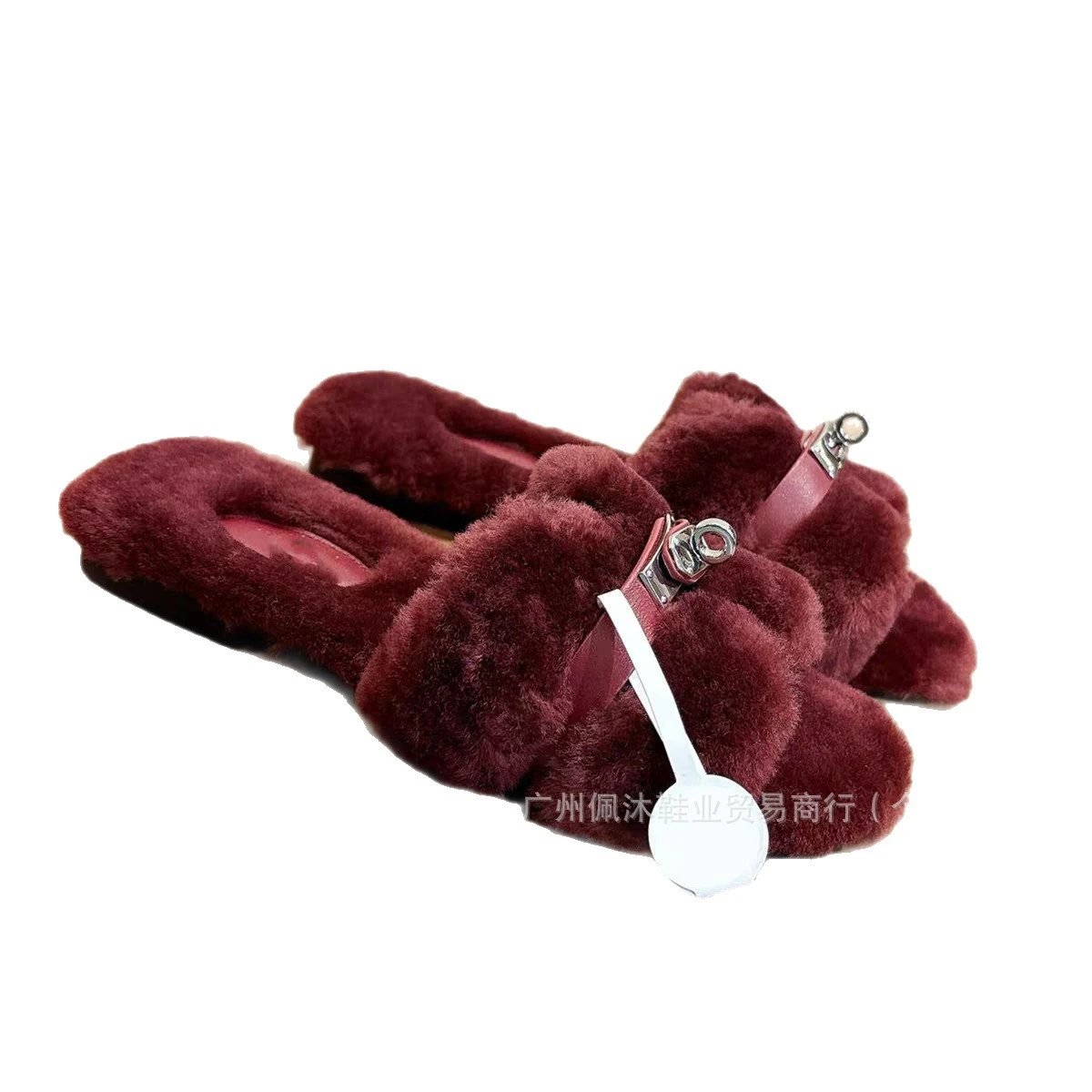 Unbranded Slippers Faux Fur H-Buckle Slide image 5