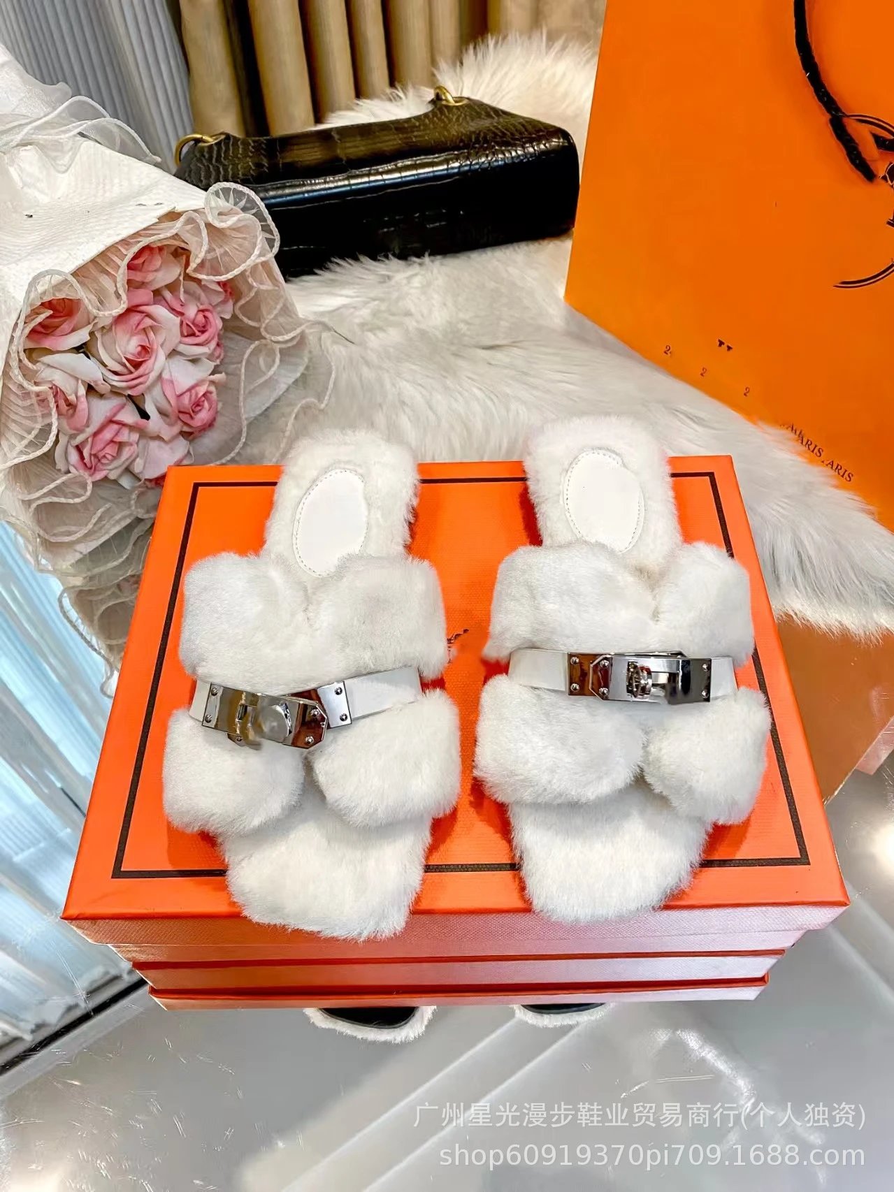 Dior B23 Fuzzy Slide White Gold Slippers - 16