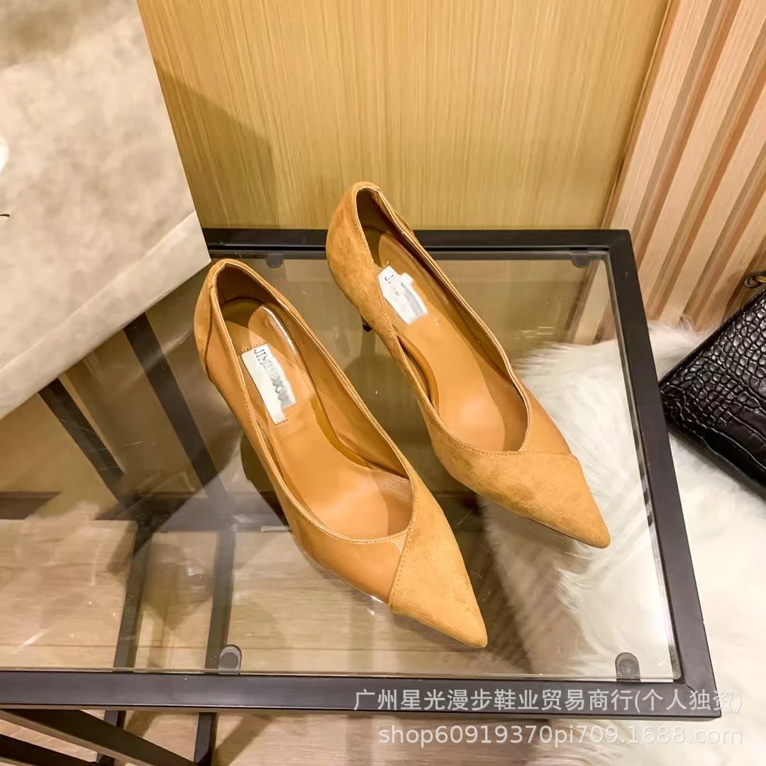 JIN Pointed-Toe Stiletto Heels with Crystal Strap Beige Shoes - 42