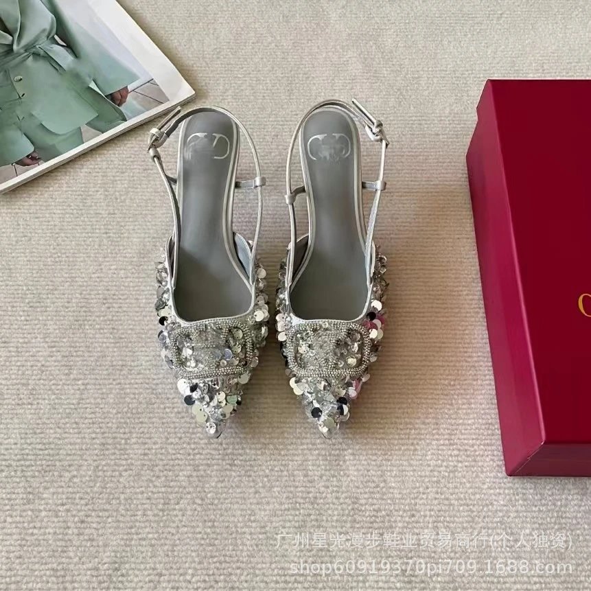 Unbranded High Heels Pointed-Toe Slingback with Square Buckle image 3