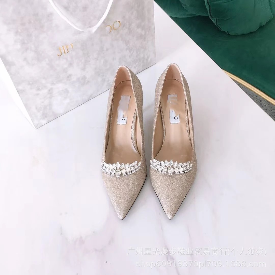 Crystal-Embellished Pointed-Toe Mule Heels Silver - 27