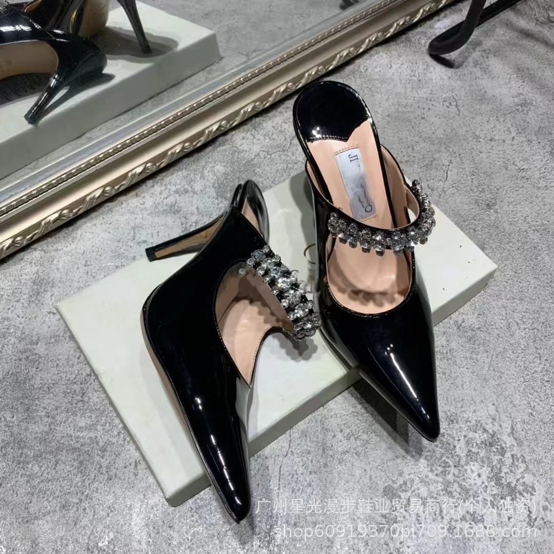 JIN Pointed-Toe Stiletto Heels with Crystal Strap Beige Shoes - 51