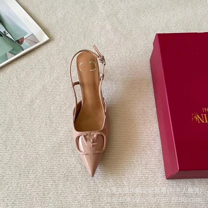 Valentino Garavani VLogo Slingback Pumps Nude Patent Leather Heels - 8