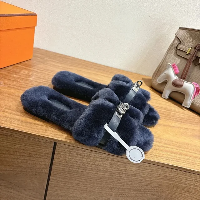 Unbranded Slippers Faux Fur H-Buckle Slide product detail image 13