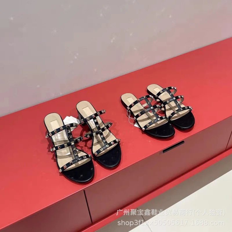 Valentino Rockstud Strappy Mule Black Sandals