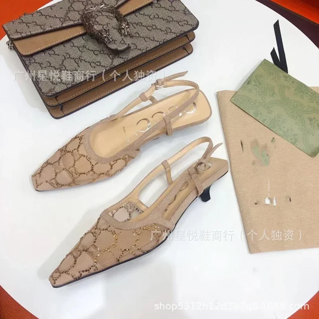 Gucci High Heels Crystal-Embellished Mesh Slingback Kitten product detail image 2