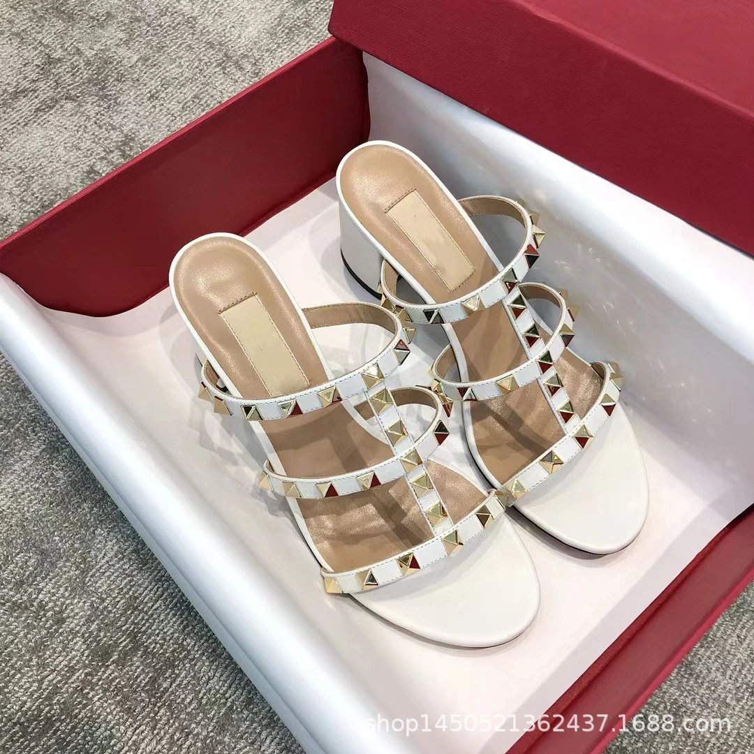 Valentino Rockstud Strappy Mule Sandals Beige - 8