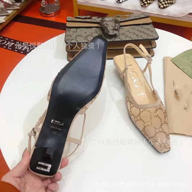 Gucci High Heels Crystal-Embellished Mesh Slingback Kitten product detail image 1