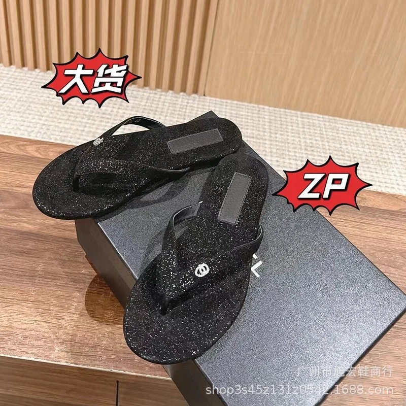 Chanel Sandals Velvet thong with rhinestone or pearl-trim straps image 2
