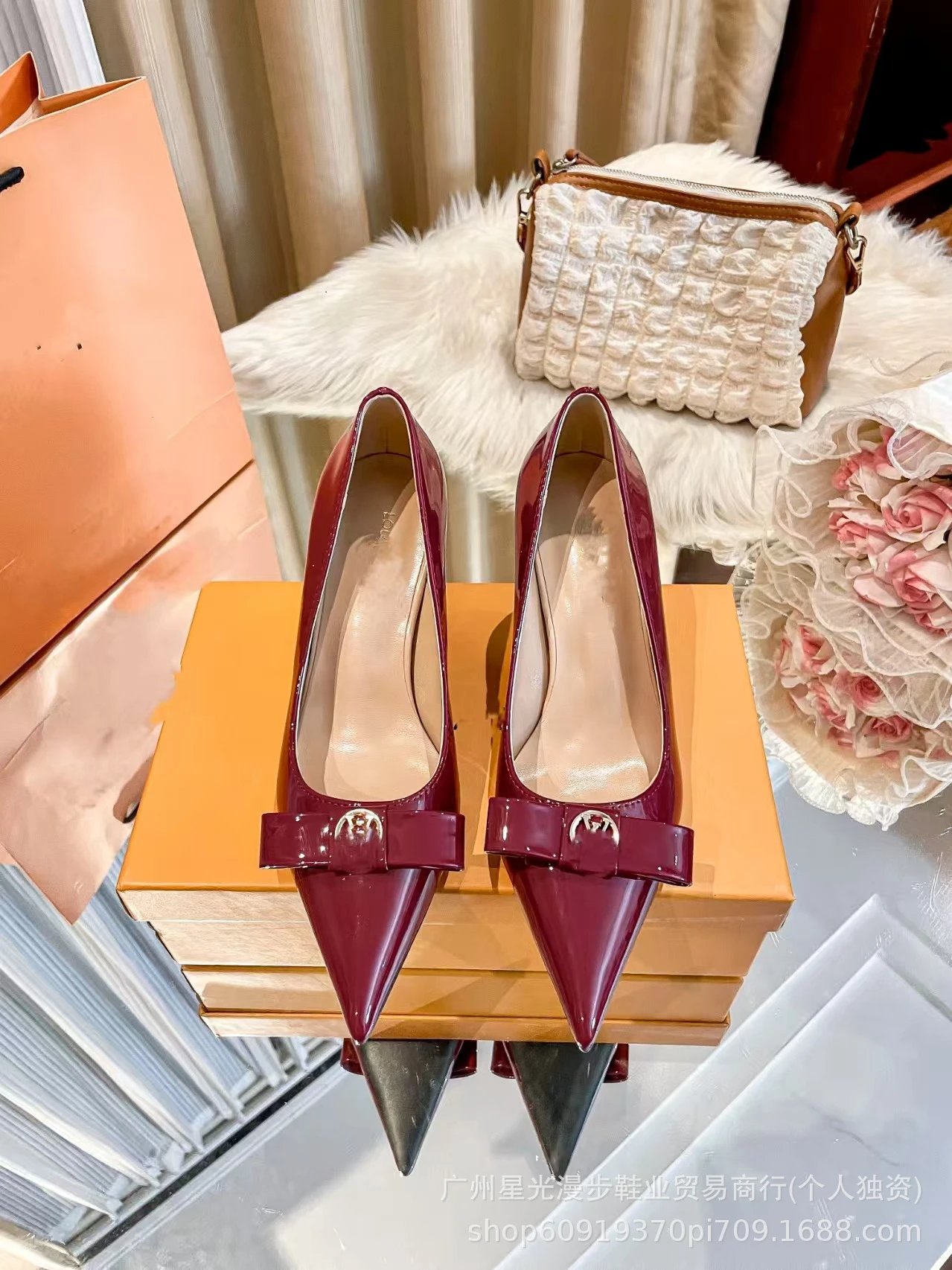 Louis Vuitton Bow Detail Pointed-Toe Pumps Beige Monogram Leather Heels - 14