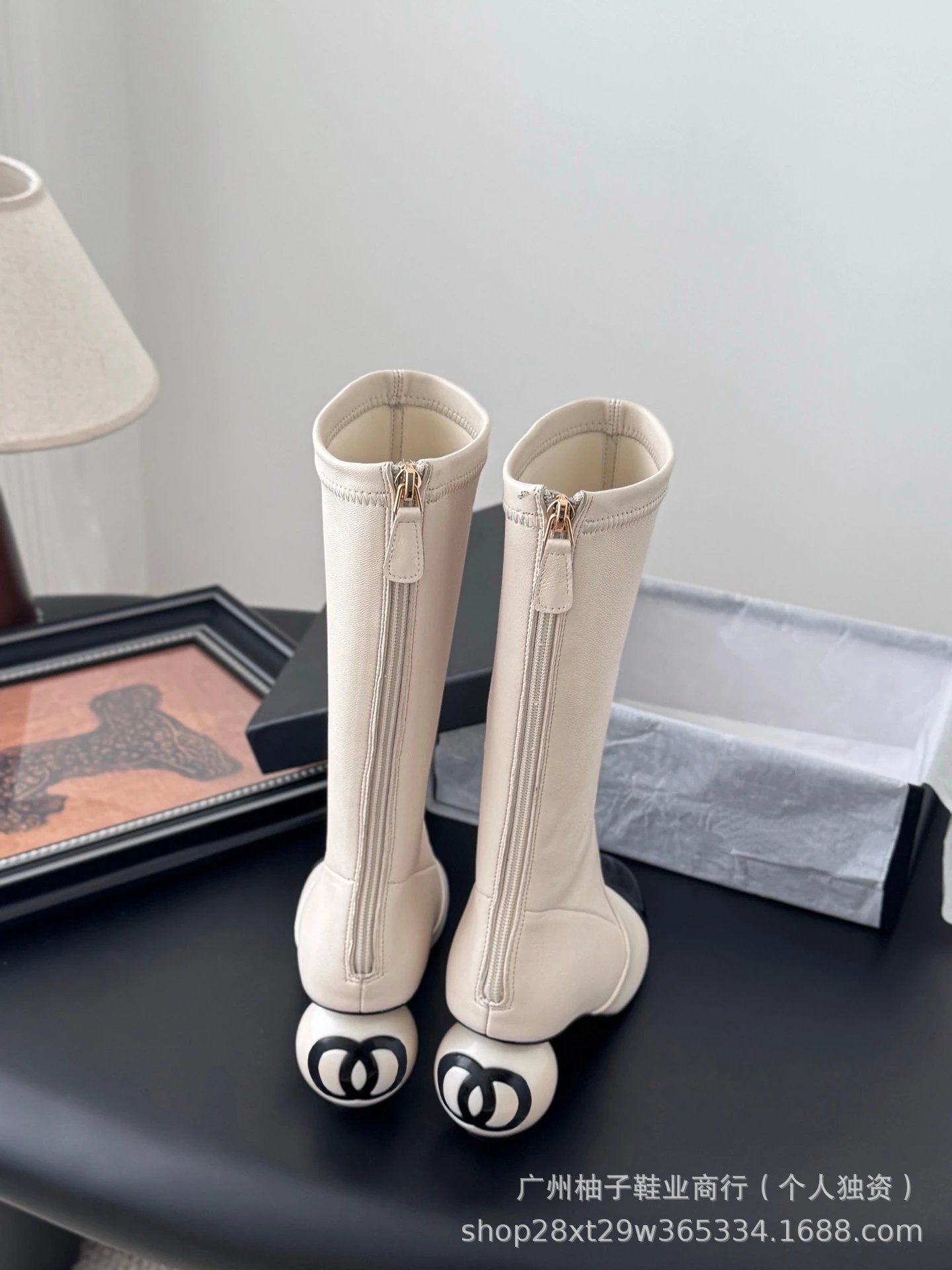 Chanel-Inspired Pearl Heel Ankle Boots White with Black Cap Toe - 12