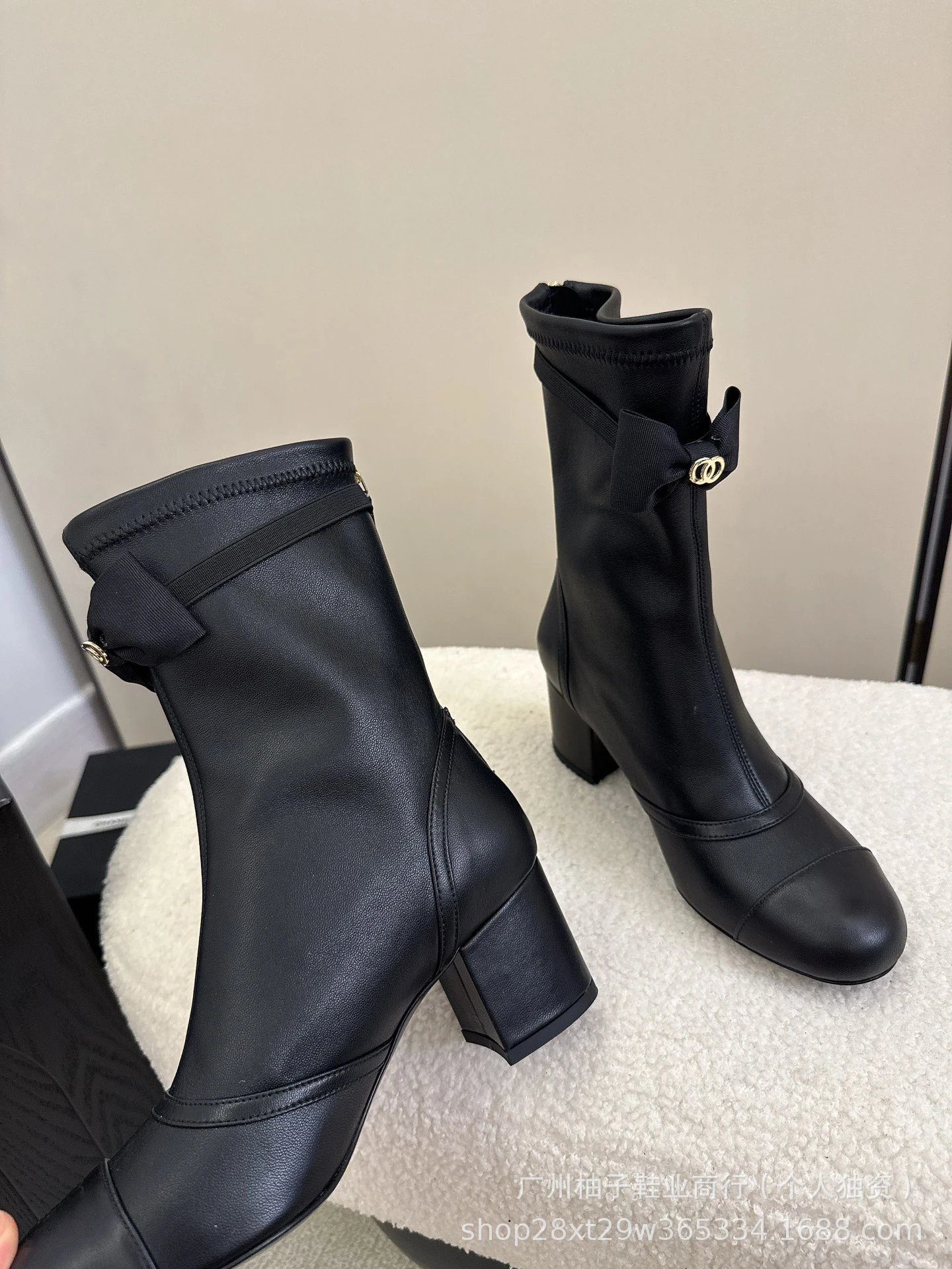 Chanel-inspired Bow Detail Beige and Black Cap-Toe Ankle Boots - 4