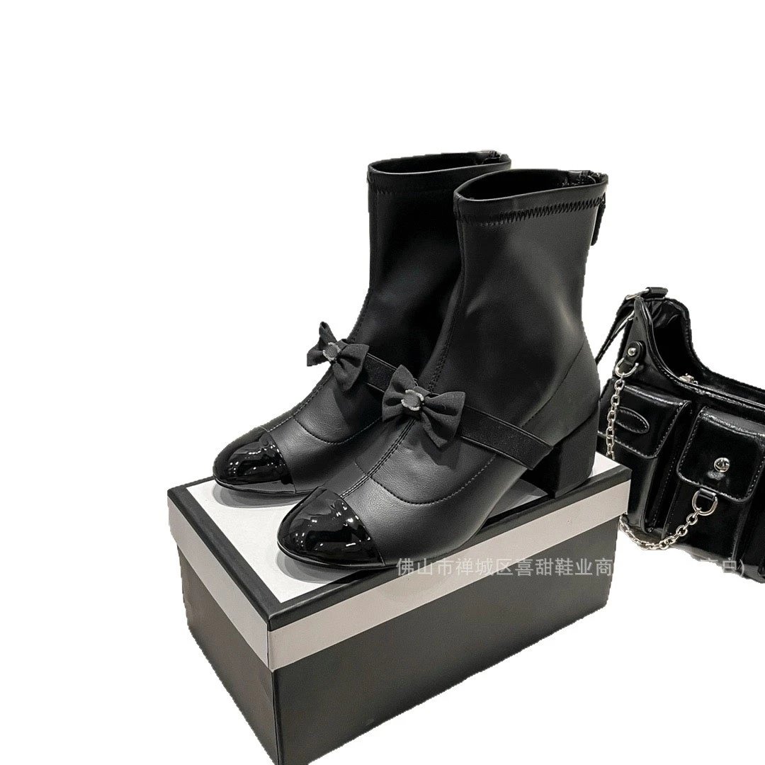 Chanel Boots Bow Colorblock Ankle with Patent Toe Caps image 5