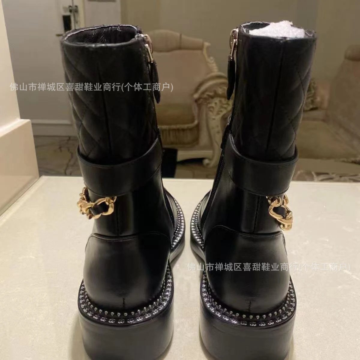 Chanel Boots Quilted Chain-Trim Side-Zip Ankle image 3