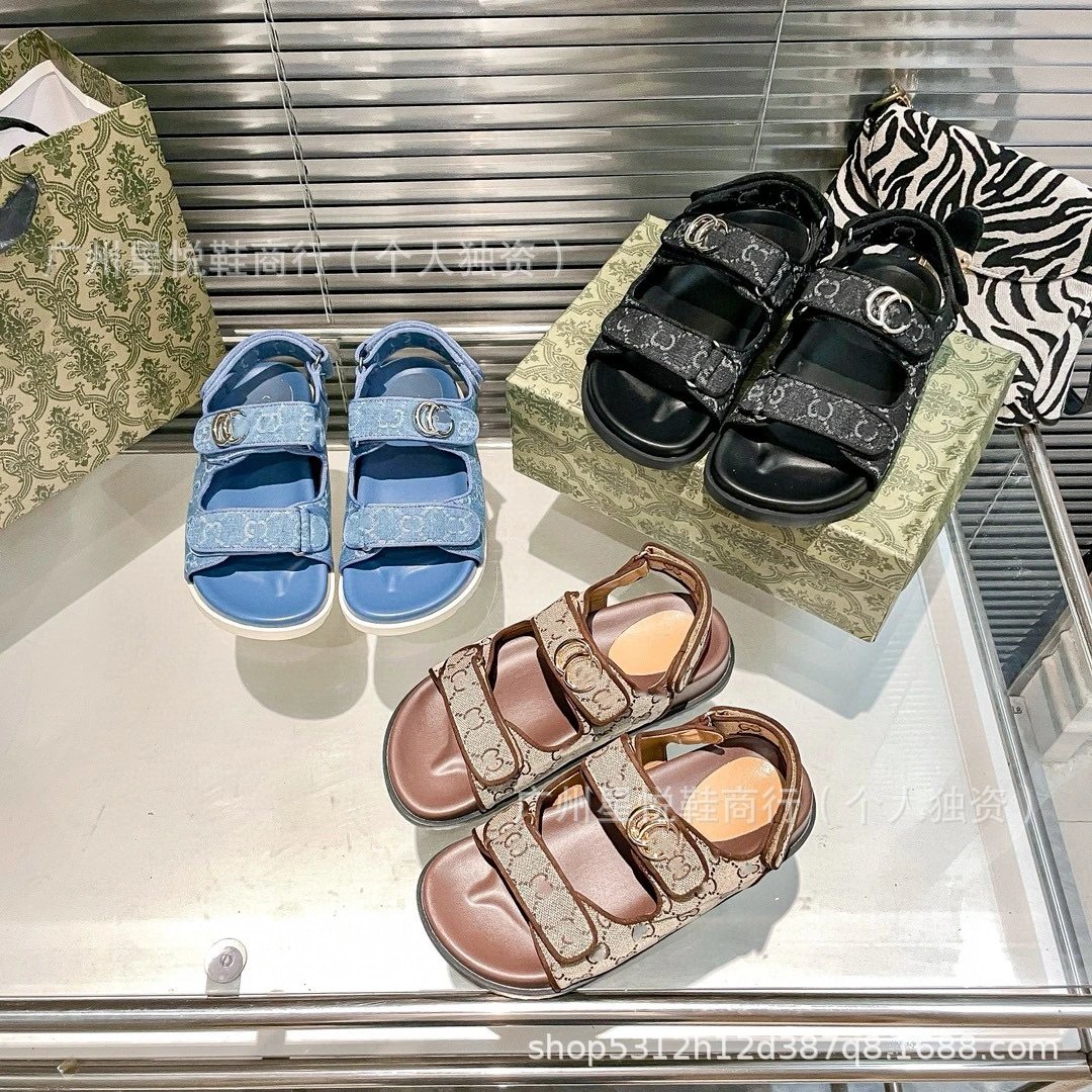 Gucci GG Marmont Slide Sandals Blue Denim-Print - 10
