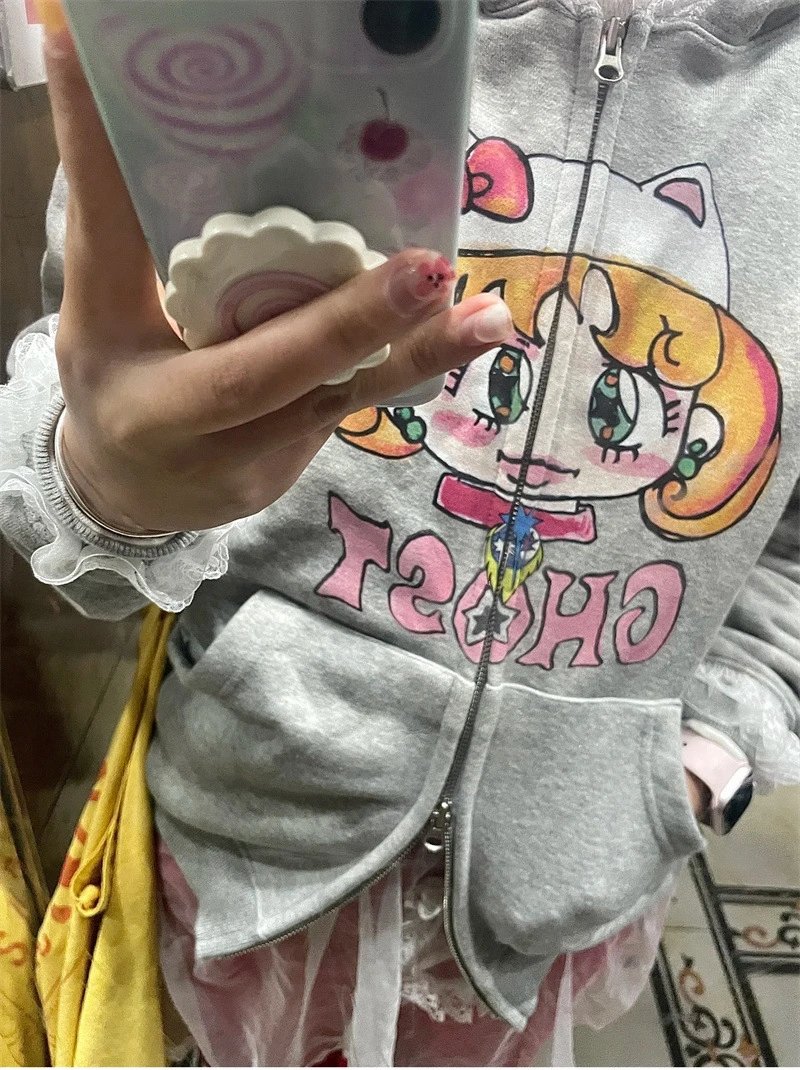 GRA Ghost Girl Ruffle Hoodie Gray - 26