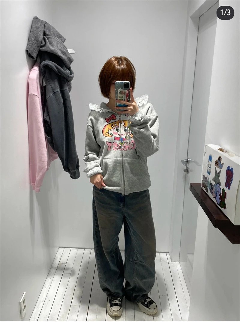 GRA Ghost Girl Ruffle Hoodie Gray - 29