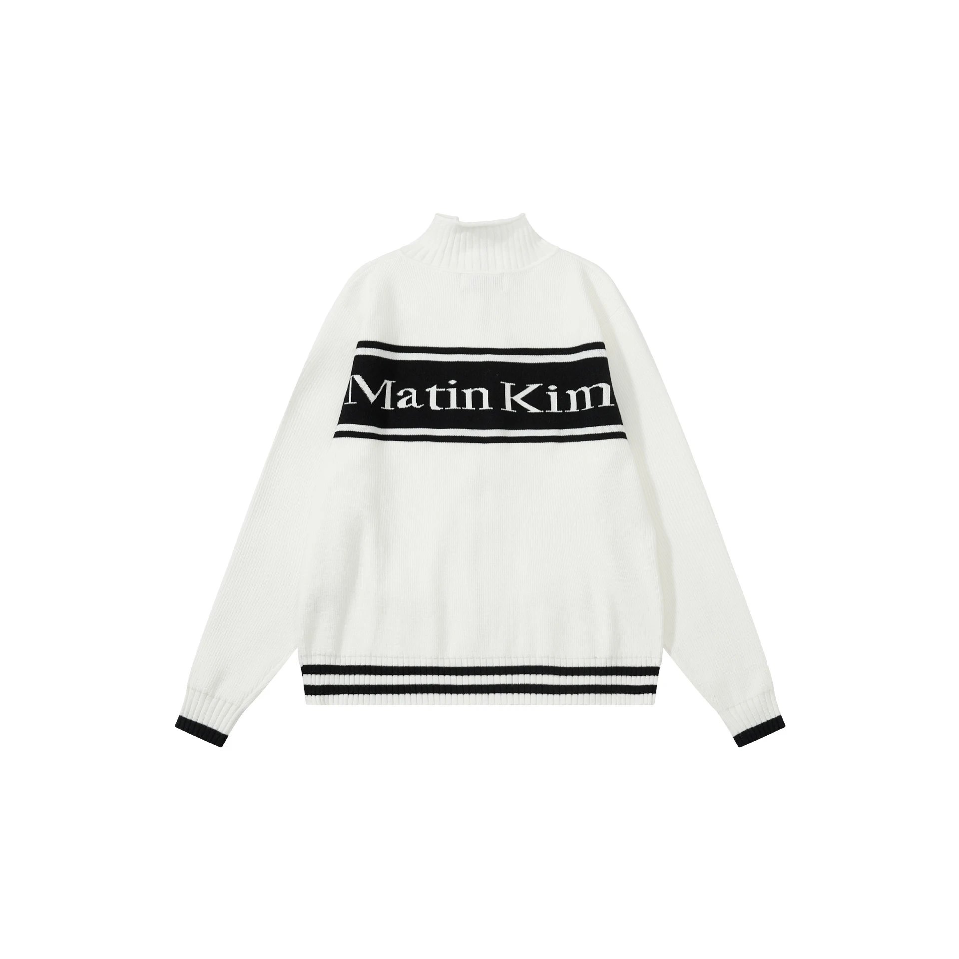 Matin Kim Logo Stripe Turtleneck Sweater Black - 16