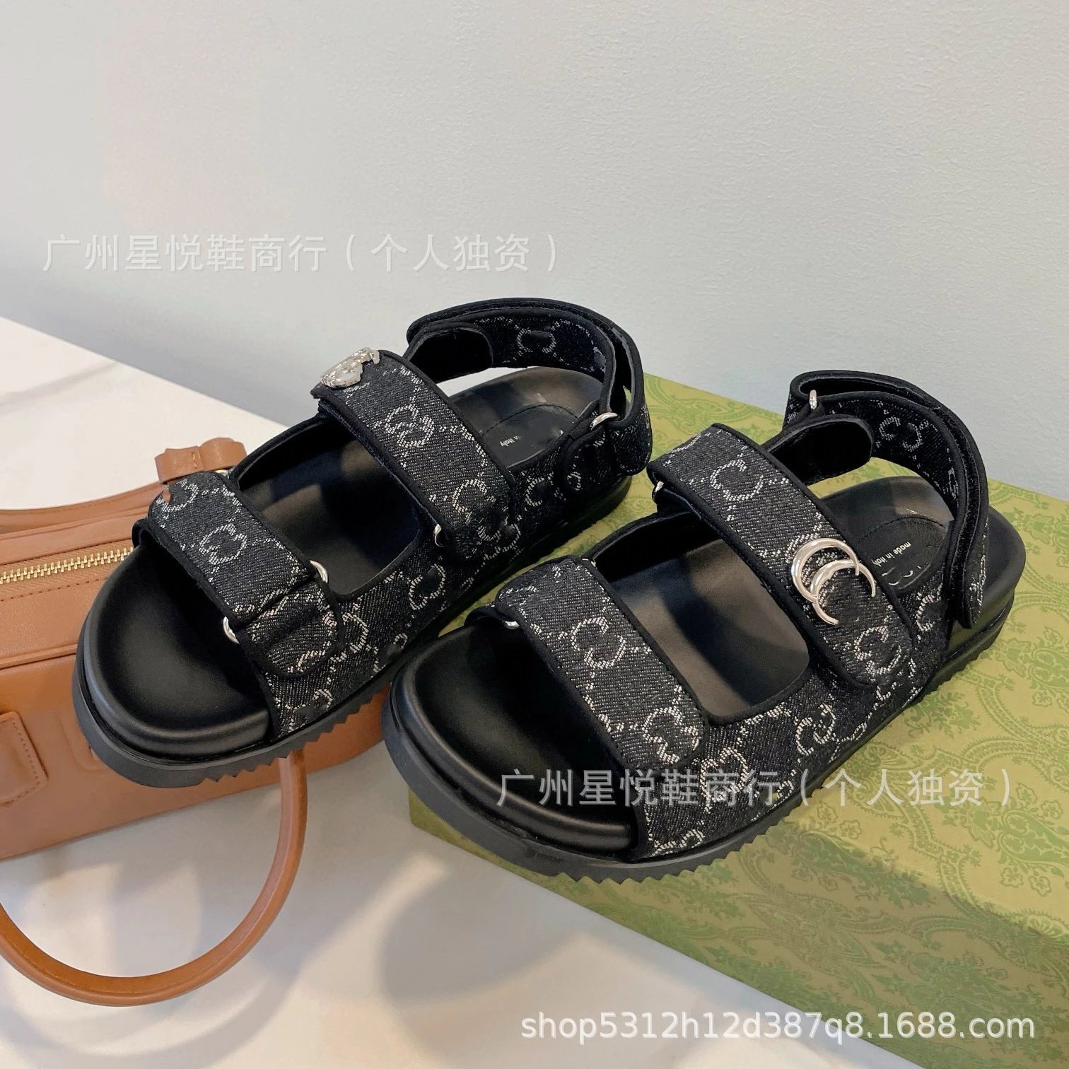 Gucci GG Marmont Slide Sandals Blue Denim-Print - 19