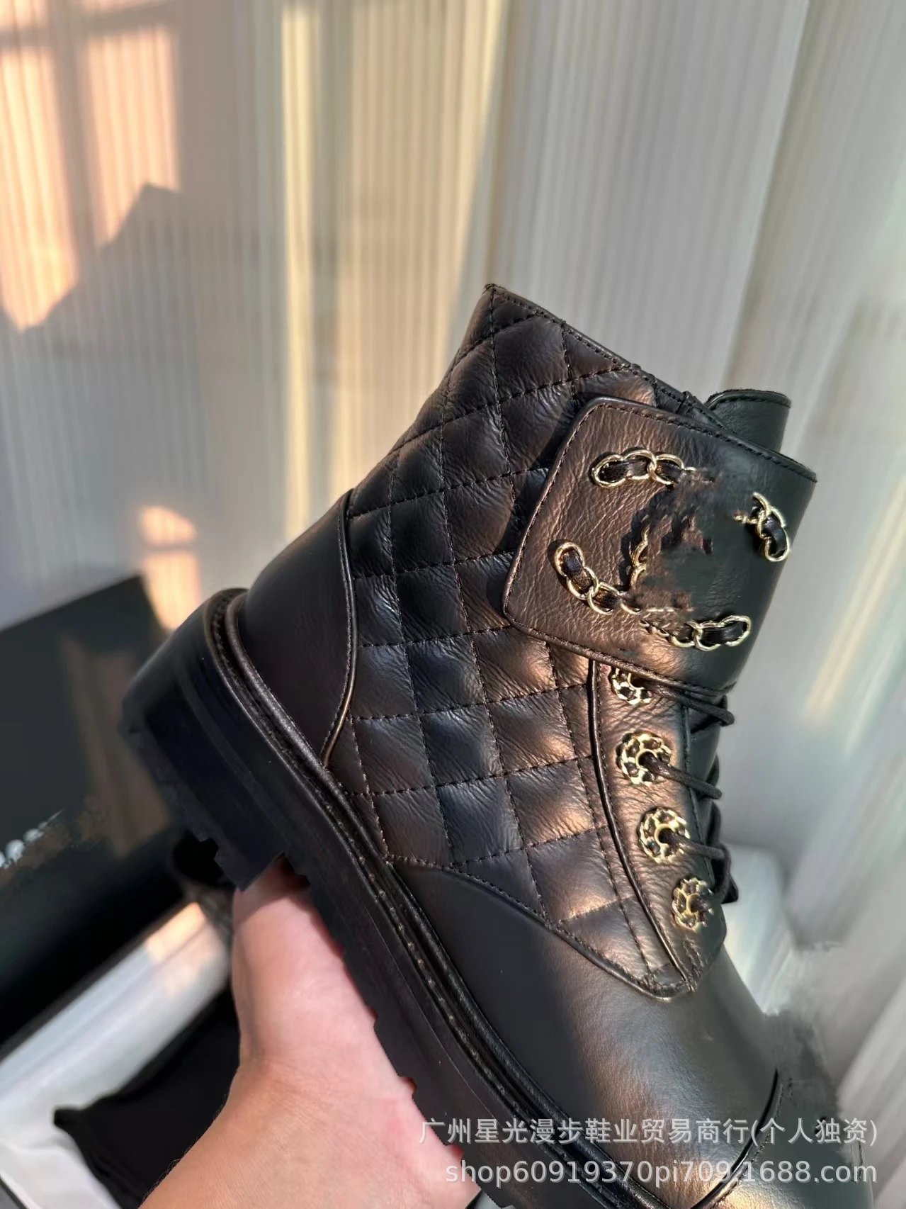 Chanel Combat Boots Black Leather Platform Lace-Up Boots - 6