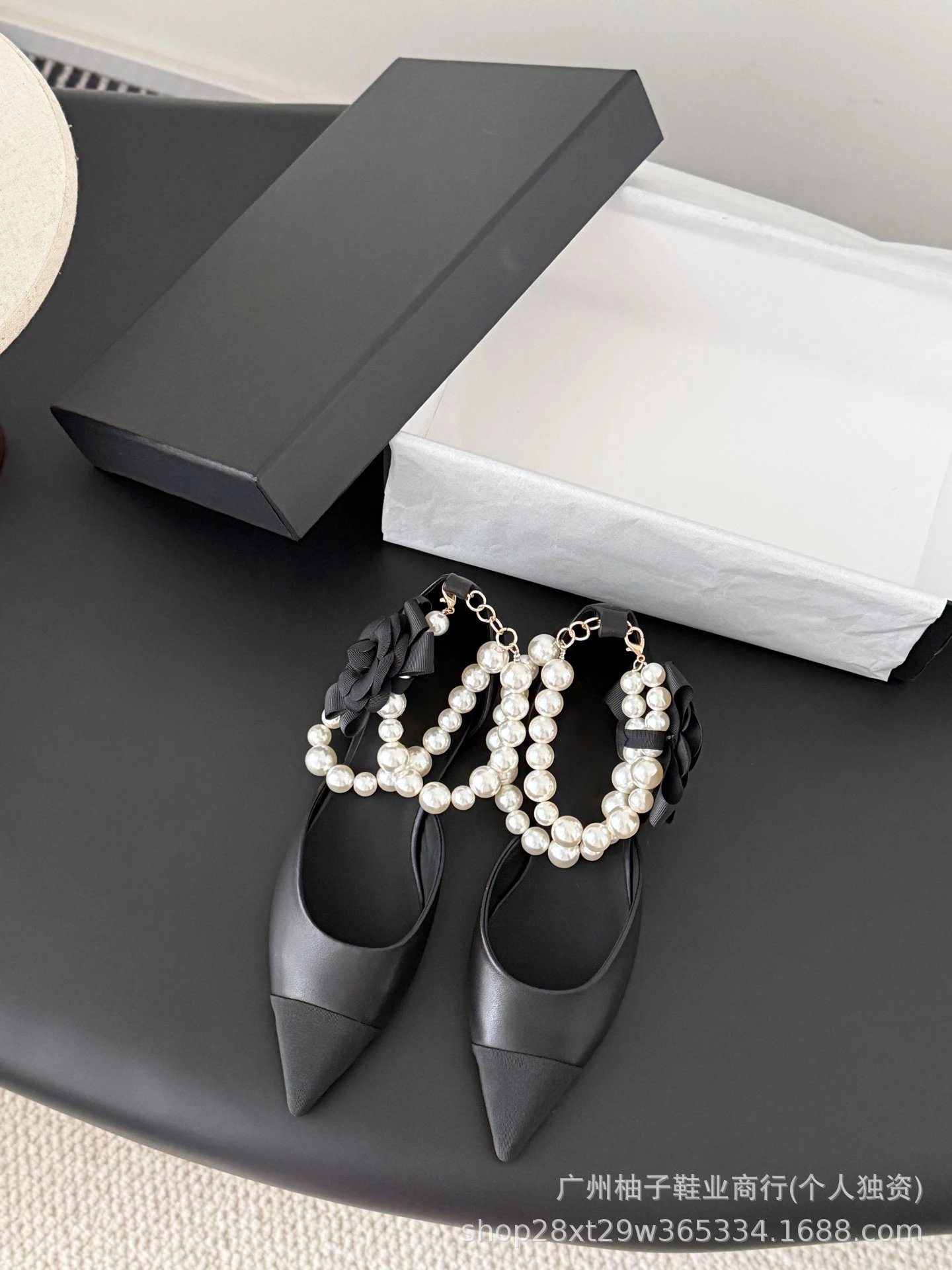 Valentino Garavani Rockstud Pearl-Embellished Black Pointed-Toe Slingback Heels - 3