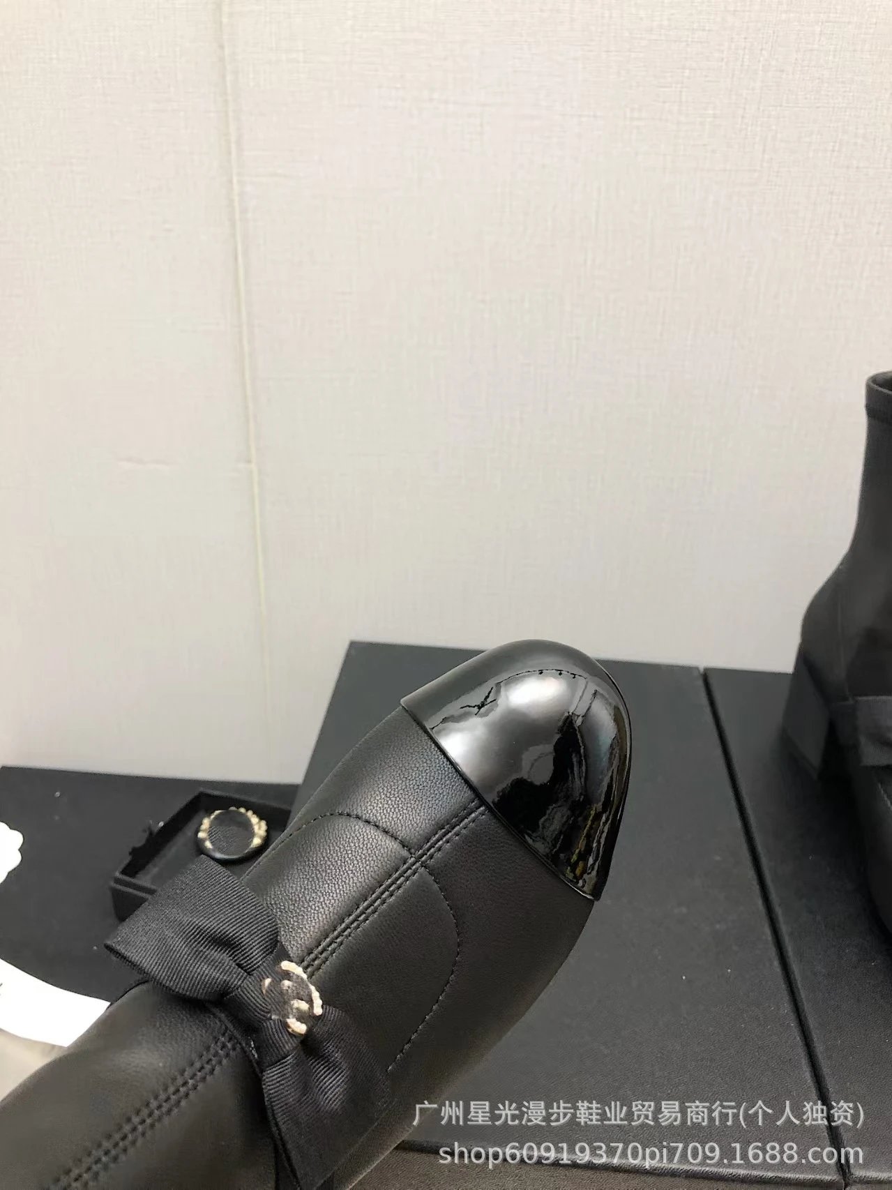 Chanel Combat Boots Black Leather Platform Lace-Up Boots - 14