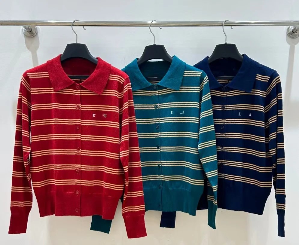 Miu Miu Striped Knit Polo Shirt Burgundy - 3