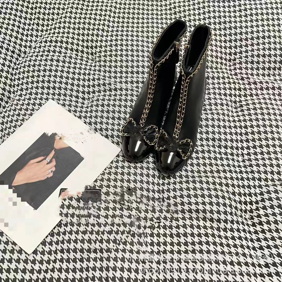 Chanel Combat Boots Black Leather Platform Lace-Up Boots - 22