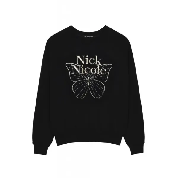 Nick Nicole Butterfly Embroidered Black Hoodie - 1