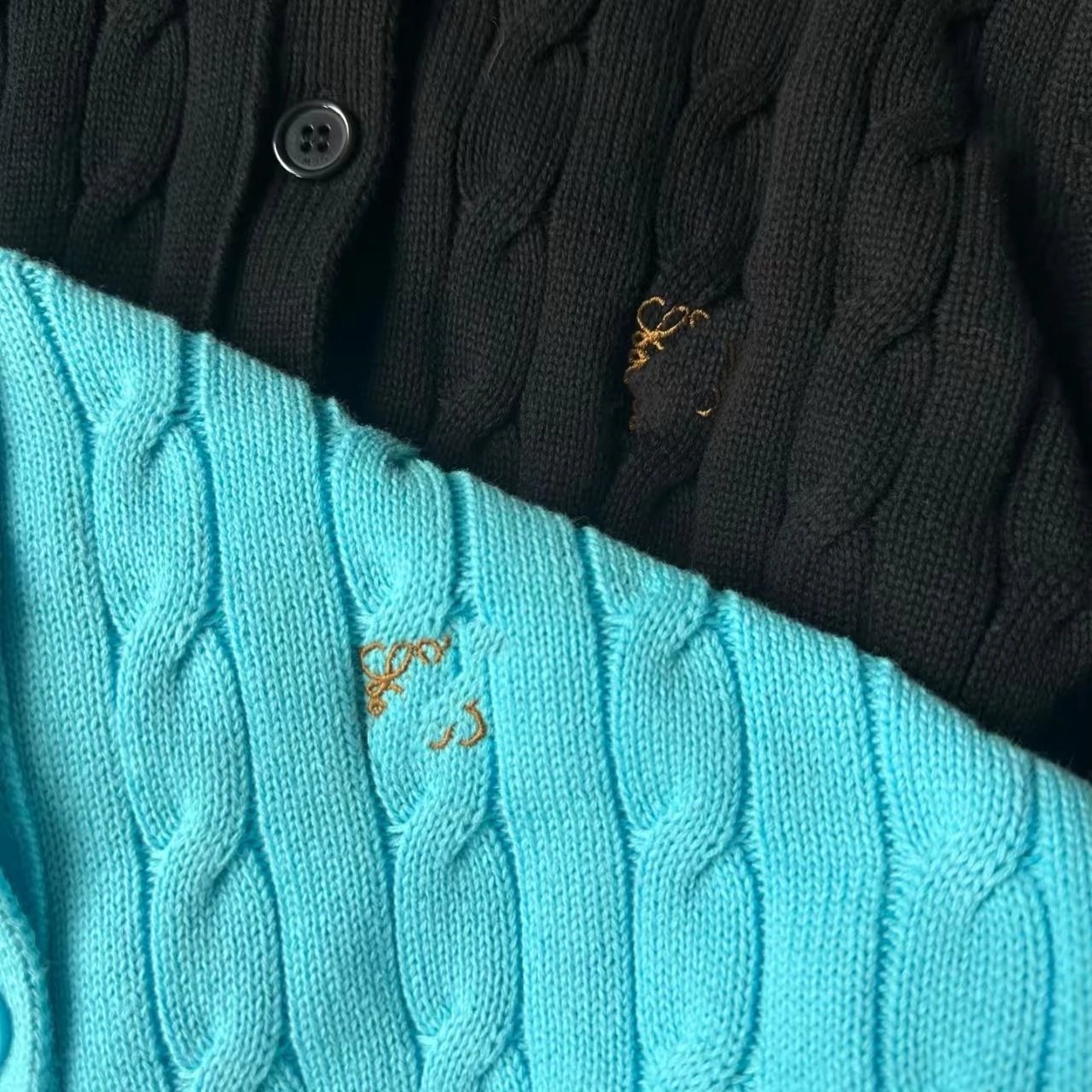 GRA Cable Knit Cardigan Turquoise Blue Cardigan - 5