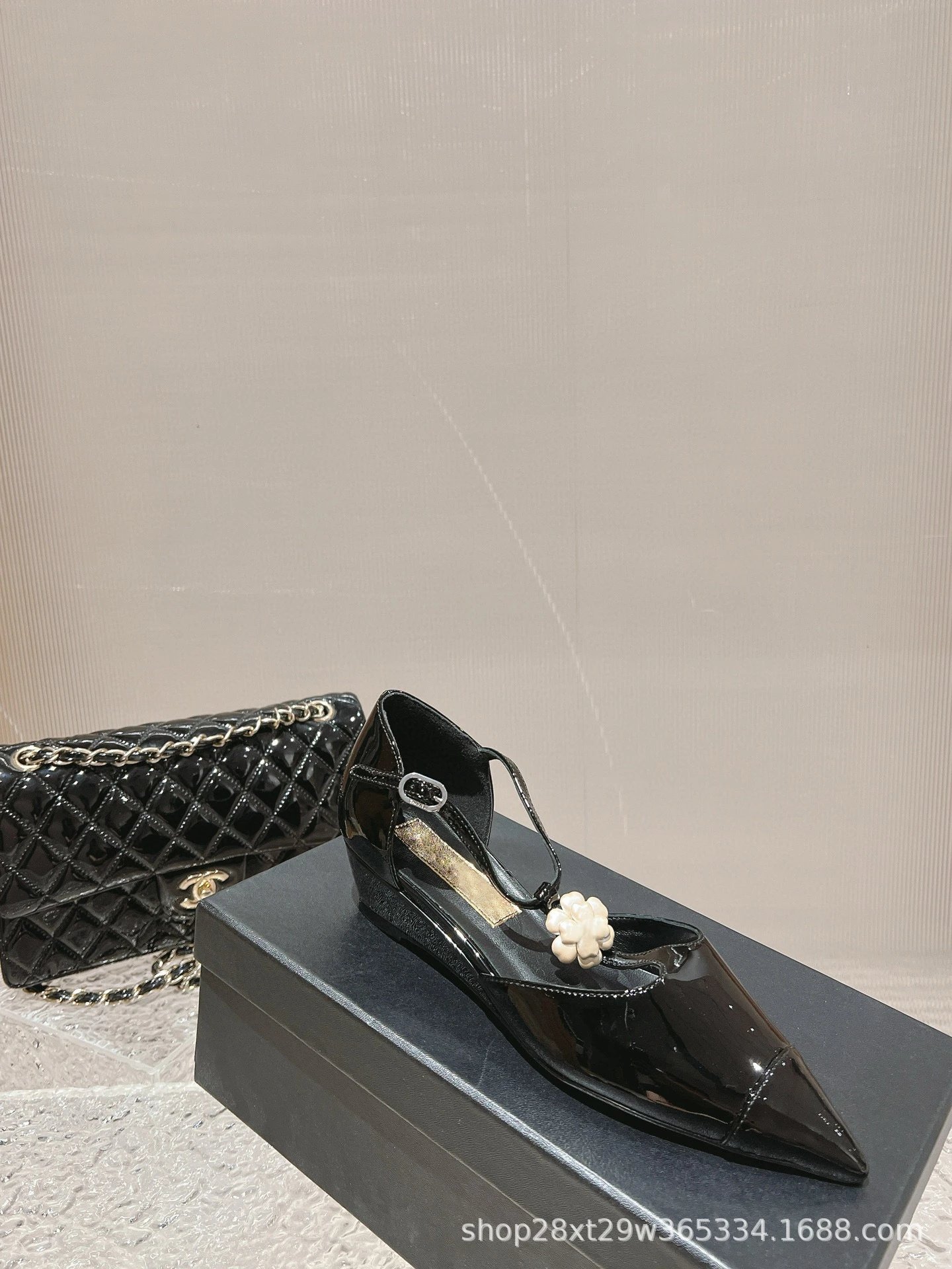 Chanel Mary Jane Wedge White Patent Leather with Pearl Camellia Toe Cap Shoes - 3