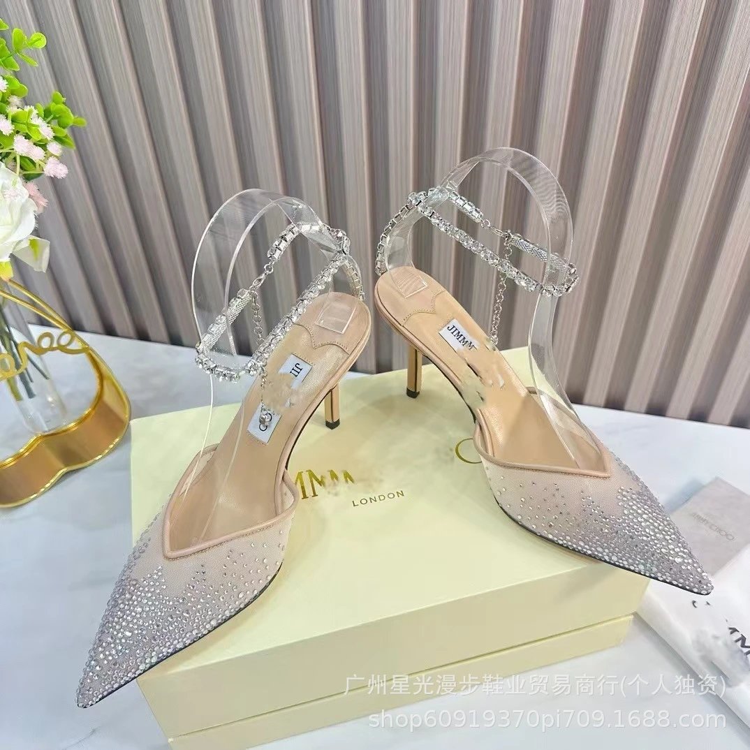 Studded Pointed-Toe Mule Heels in Black, Beige, and White - 9