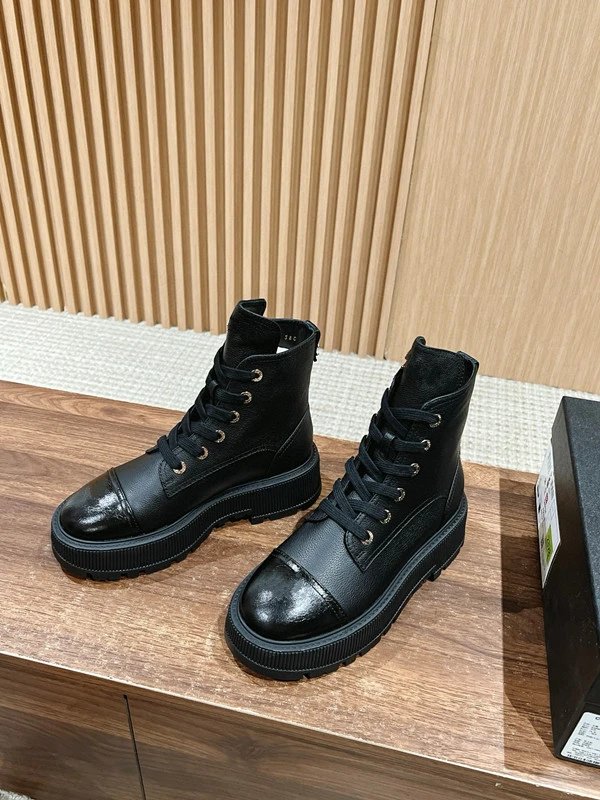 Chanel Tweed Lace-Up Combat Boots Navy - 5