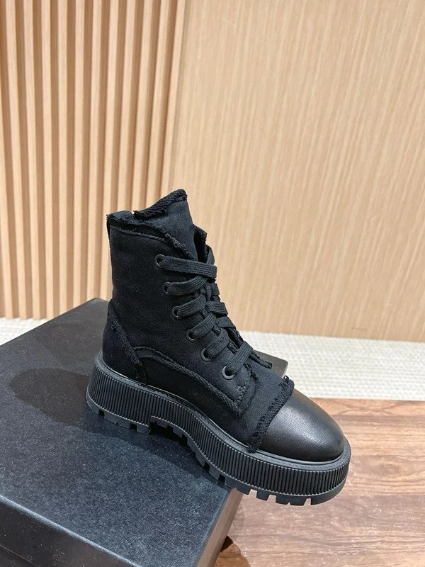 Chanel Tweed Lace-Up Combat Boots Navy - 4