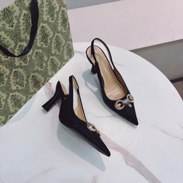 Gucci Horsebit Slingback Heels Black Velvet - 1