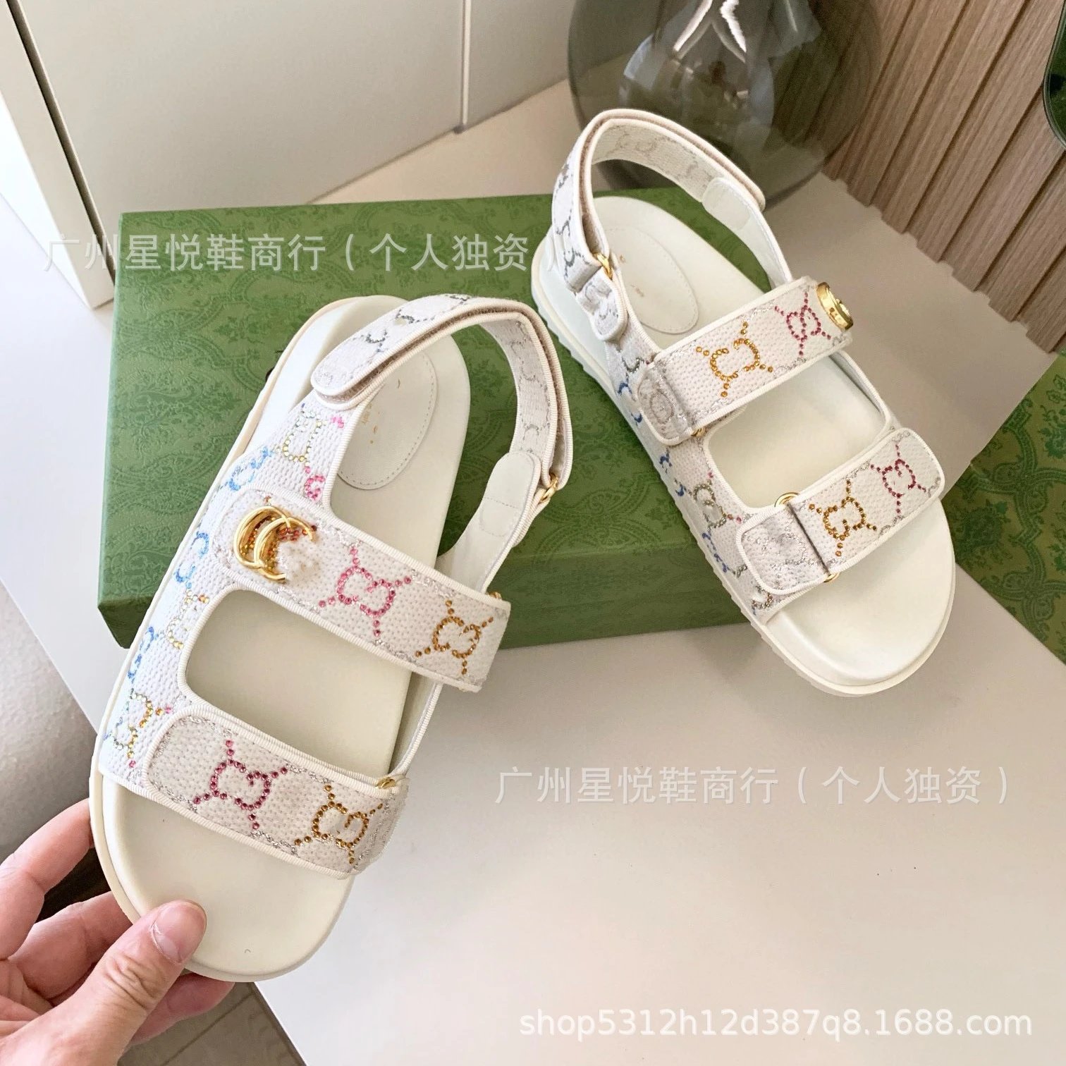 Gucci GG Marmont Slide Sandals Blue Denim-Print - 28