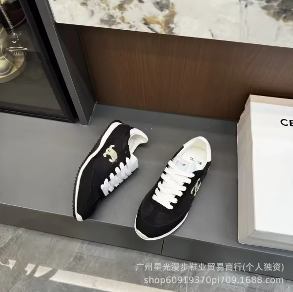Celine Triomphe Sneakers Black and White Leather-Suede Sneakers - 1
