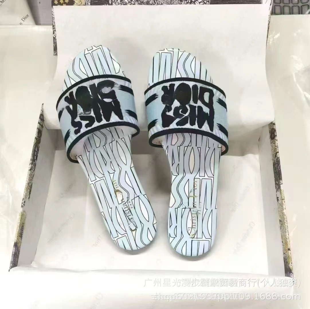Dior Miss Dior Slide Sandals Turquoise and Neon Yellow - 3