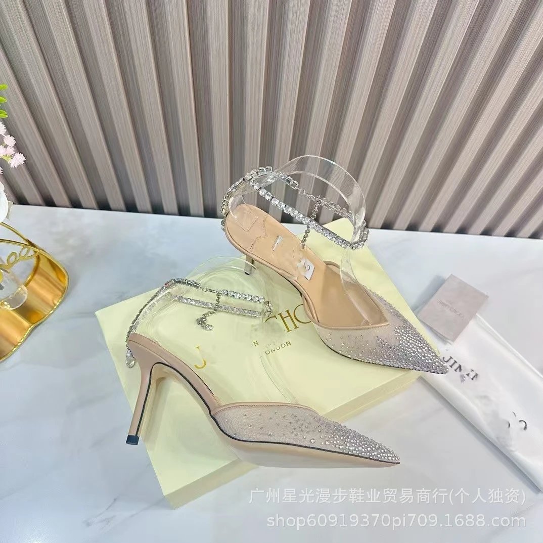 Studded Pointed-Toe Mule Heels in Black, Beige, and White - 11