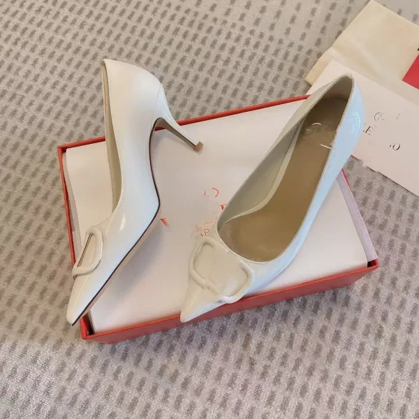 Salvatore Ferragamo Varina Patent White Stilettos - 1