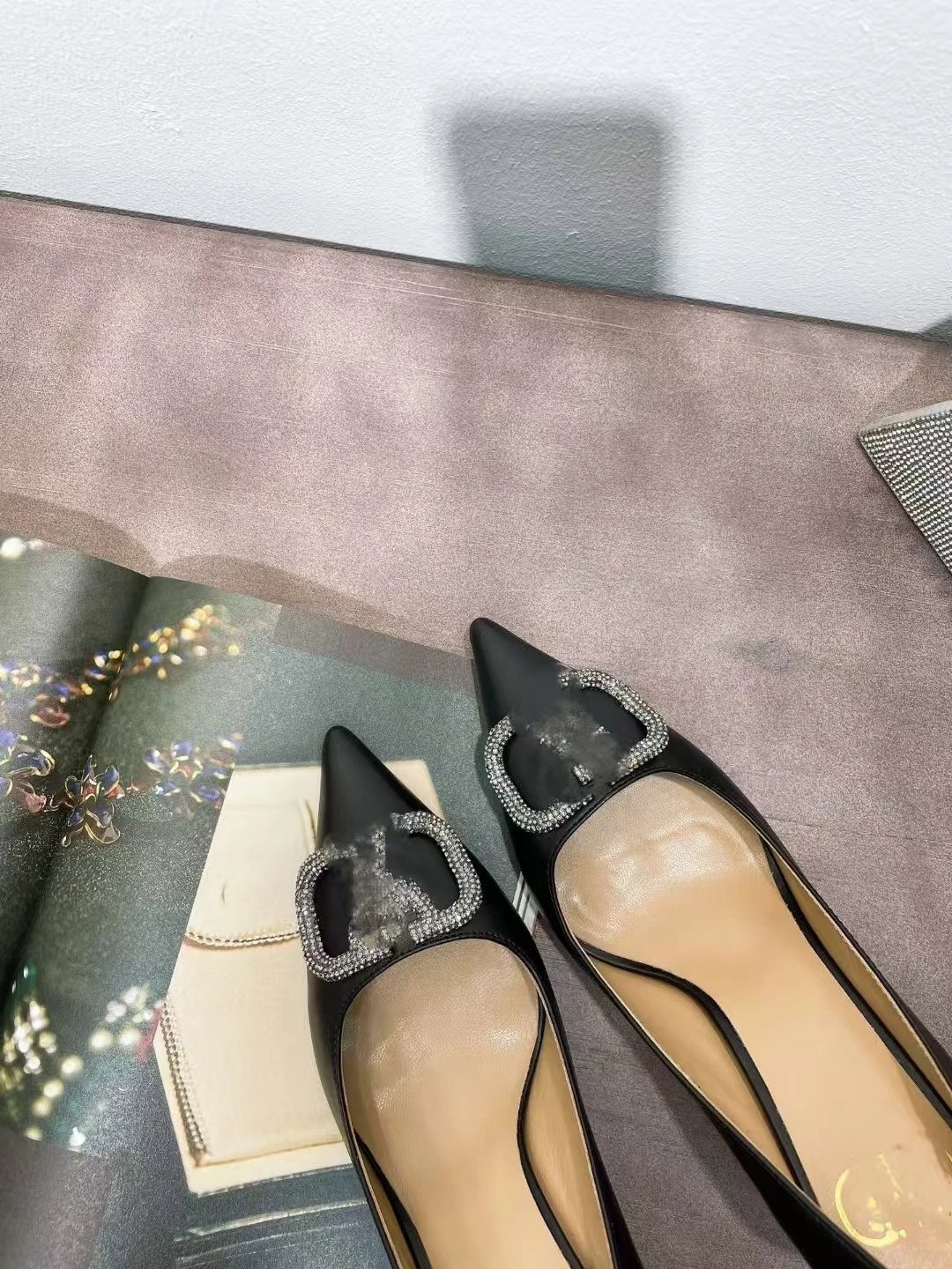 Dior J'Adior Silver Metallic Pointed-Toe Pumps with Crystal Buckle - 8