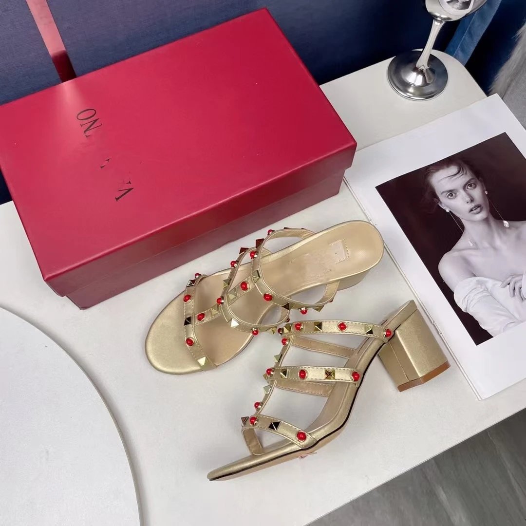 Valentino Garavani Rockstud Strappy Slide Sandals Beige Sandals - 15