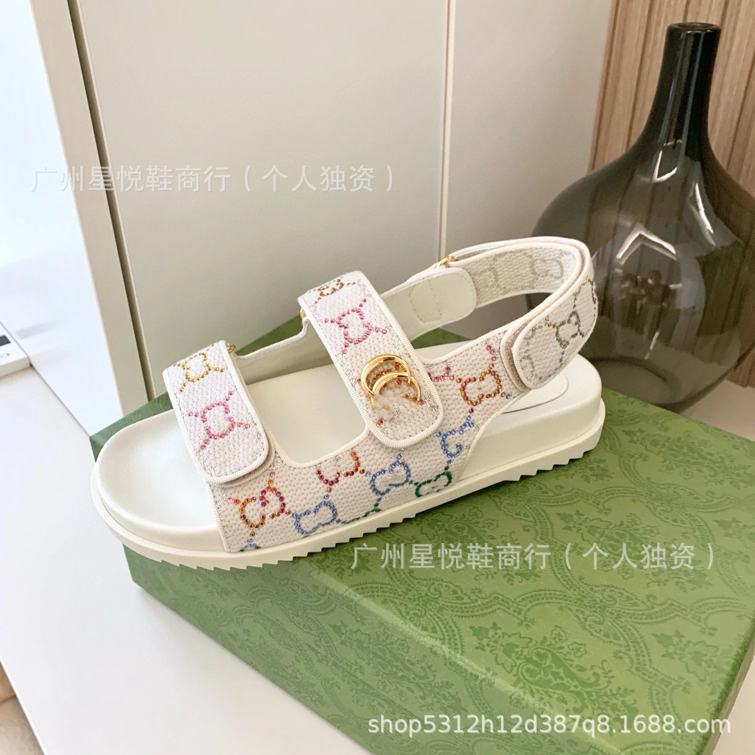 Gucci GG Marmont Slide Sandals Blue Denim-Print - 26
