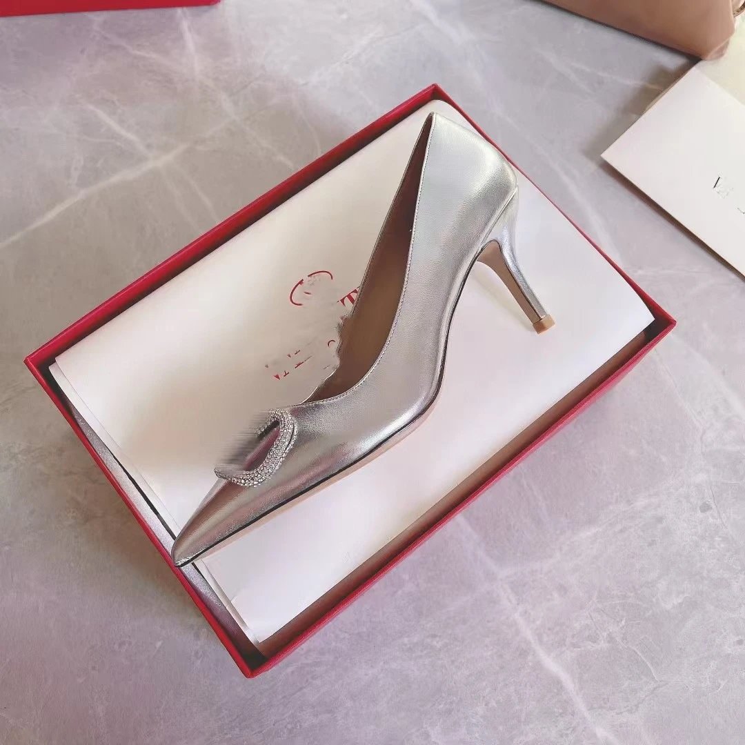 Dior J'Adior Silver Metallic Pointed-Toe Pumps with Crystal Buckle - 24