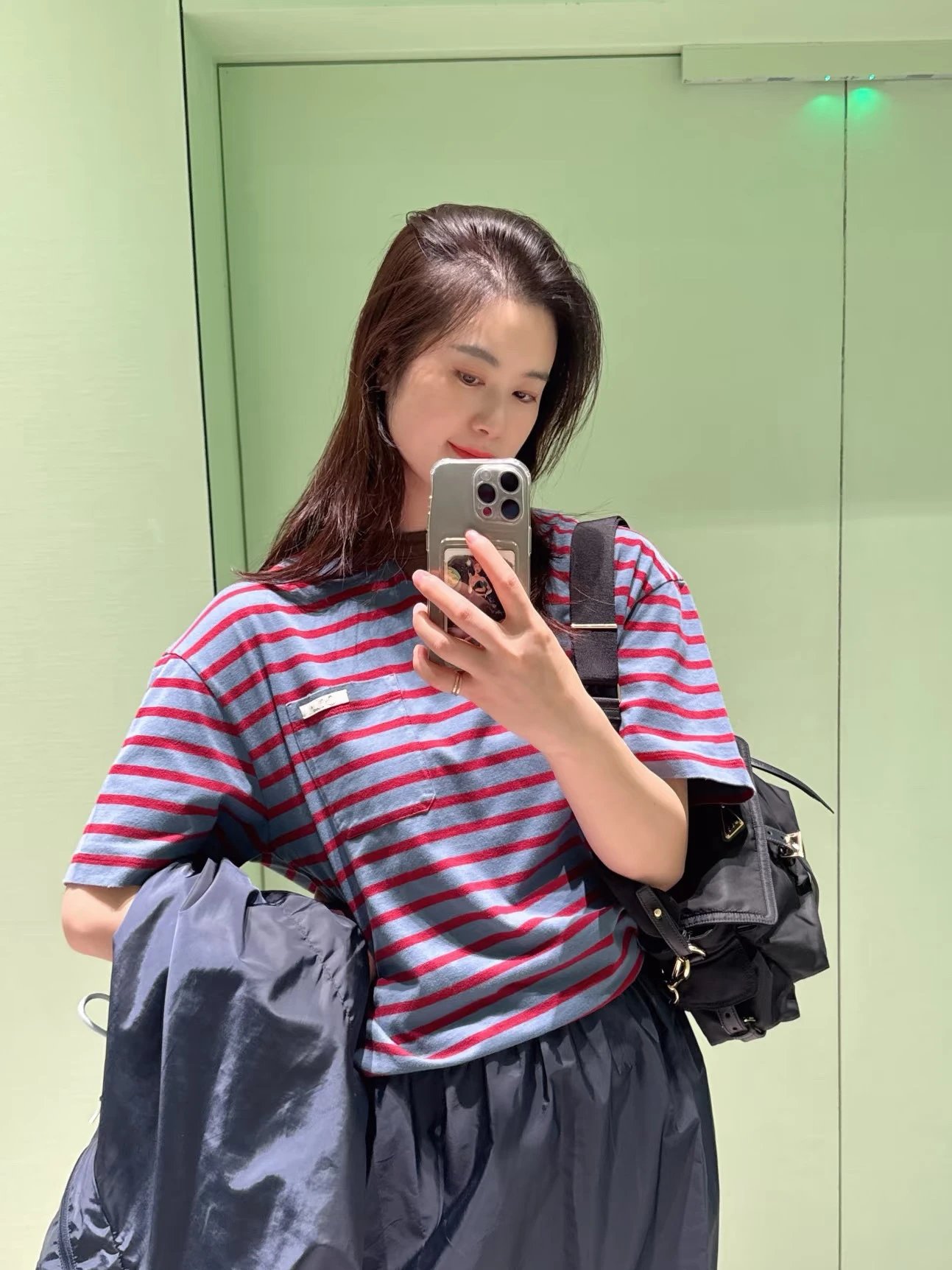 Gallery Dept. Striped Pocket T-Shirt in Red and Periwinkle - 9