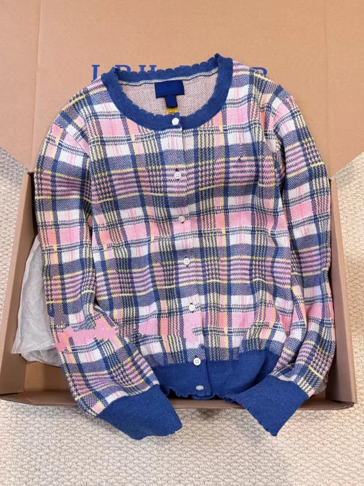 Tory Burch Gingham V-Neck Cardigan Pink - 5