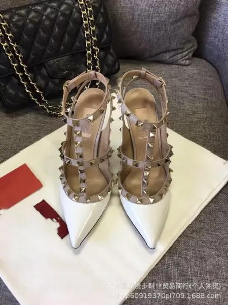 Valentino Garavani Rockstud Strappy Pointed-Toe Stilettos White - 1